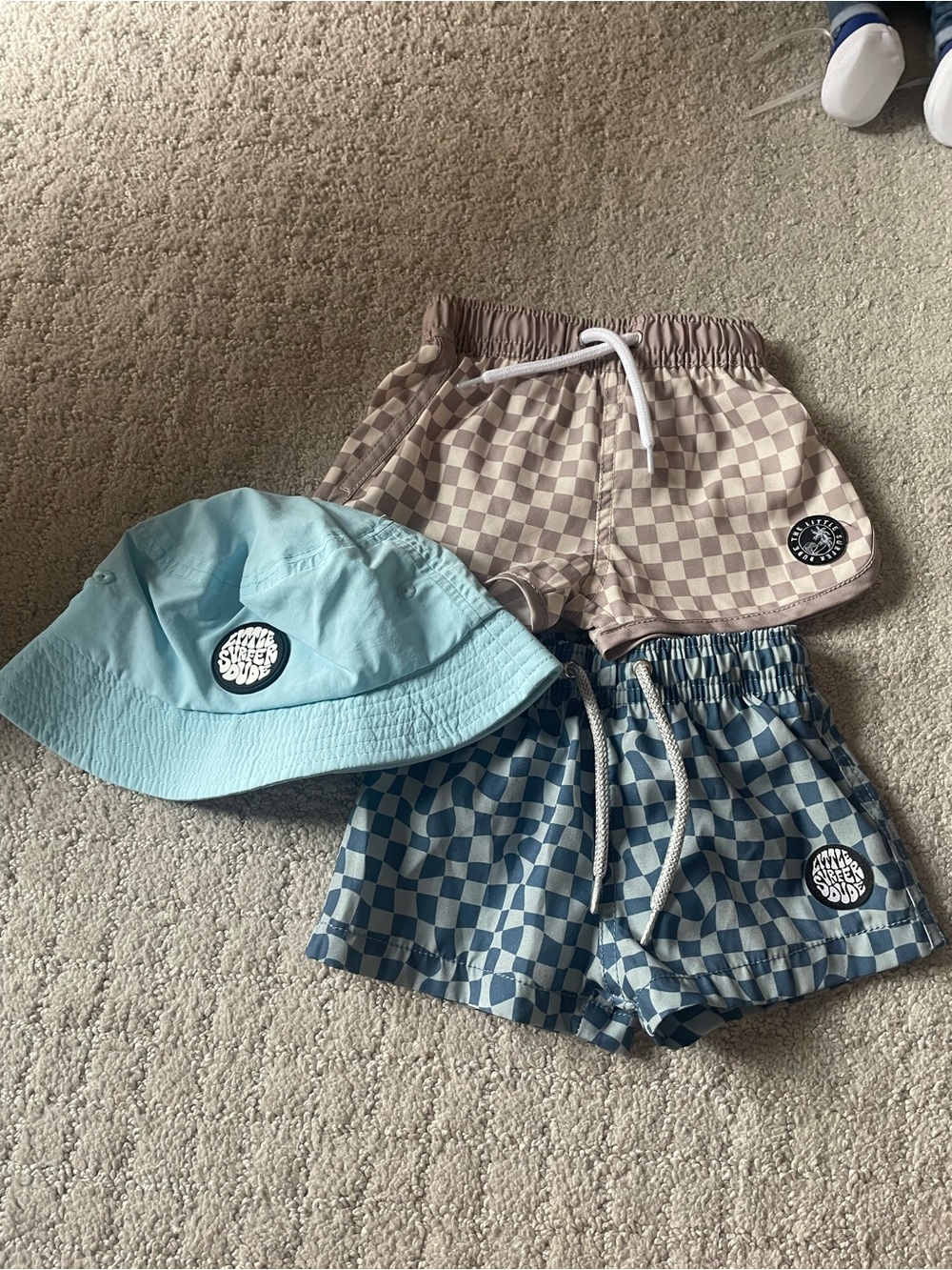 Little Surfer Dude Checkerboard Swim Shorts & Bucket Hat Bundle